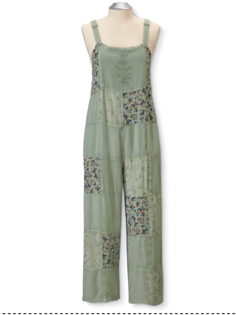 The Pyramid Collection Sage Green patchwork overalls